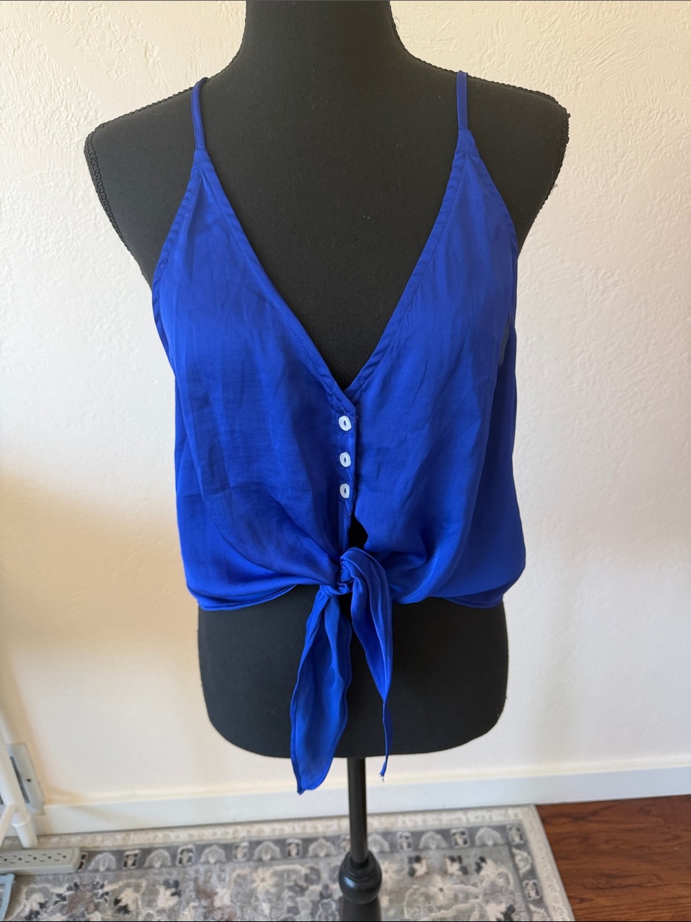 NWT FREE PEOPLE Women’s Royal Blue Tie-Front Camisole Top SIZE LARGE